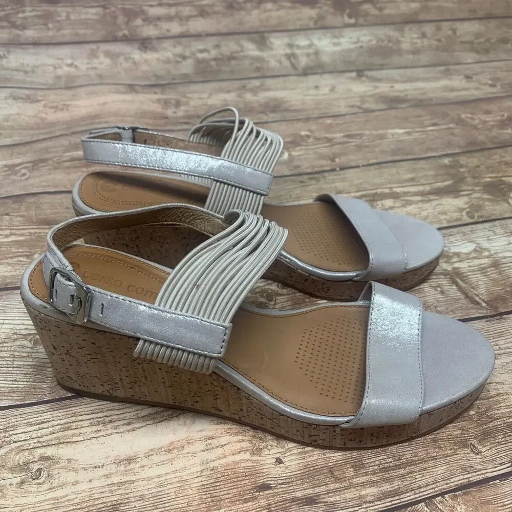 Corso Como Nude Shimmer Cork Wedge Strappy Sandal Size 8 M Open Toe‎